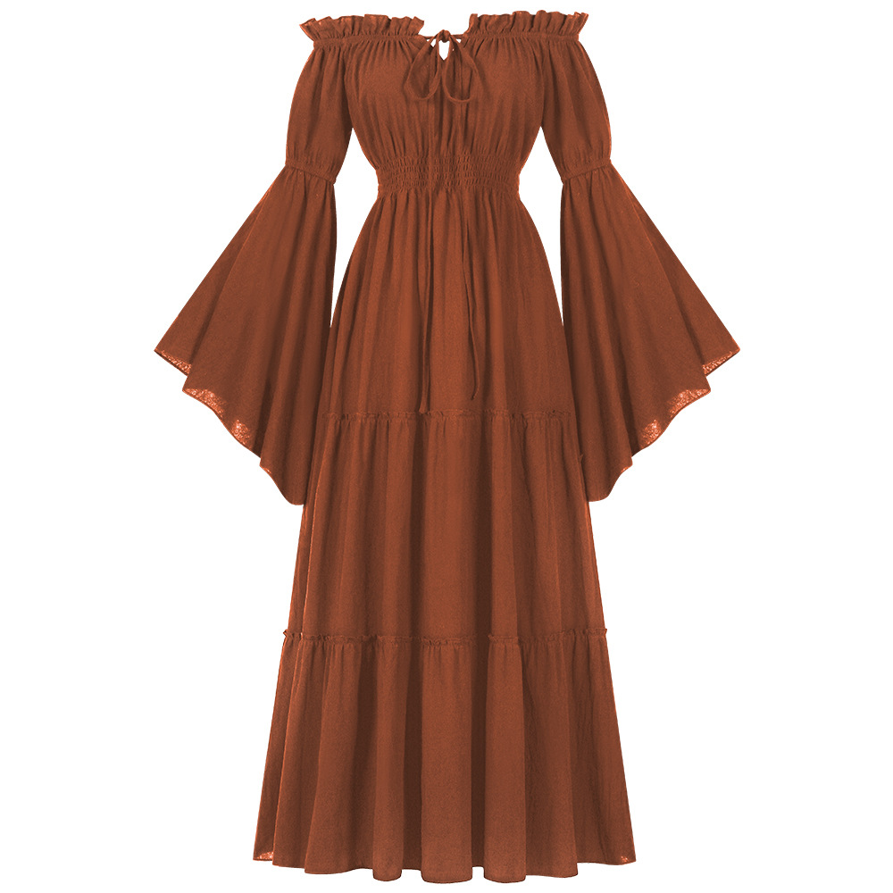 Leinenkleid Schulterfrei – Blätterärmel Mittelalter, DAMEN