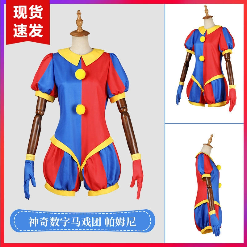 Pomni Digital Circus Harlekin-Kleid Cosplay Kostuem Damen Rot Blau