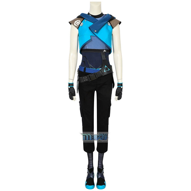 Jett Valorant Anzug Cosplay Kostuem Damen Hellblau