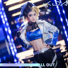 Akali KDA League of Legends Buehnen-Outfit Cosplay Kostuem Damen Blau