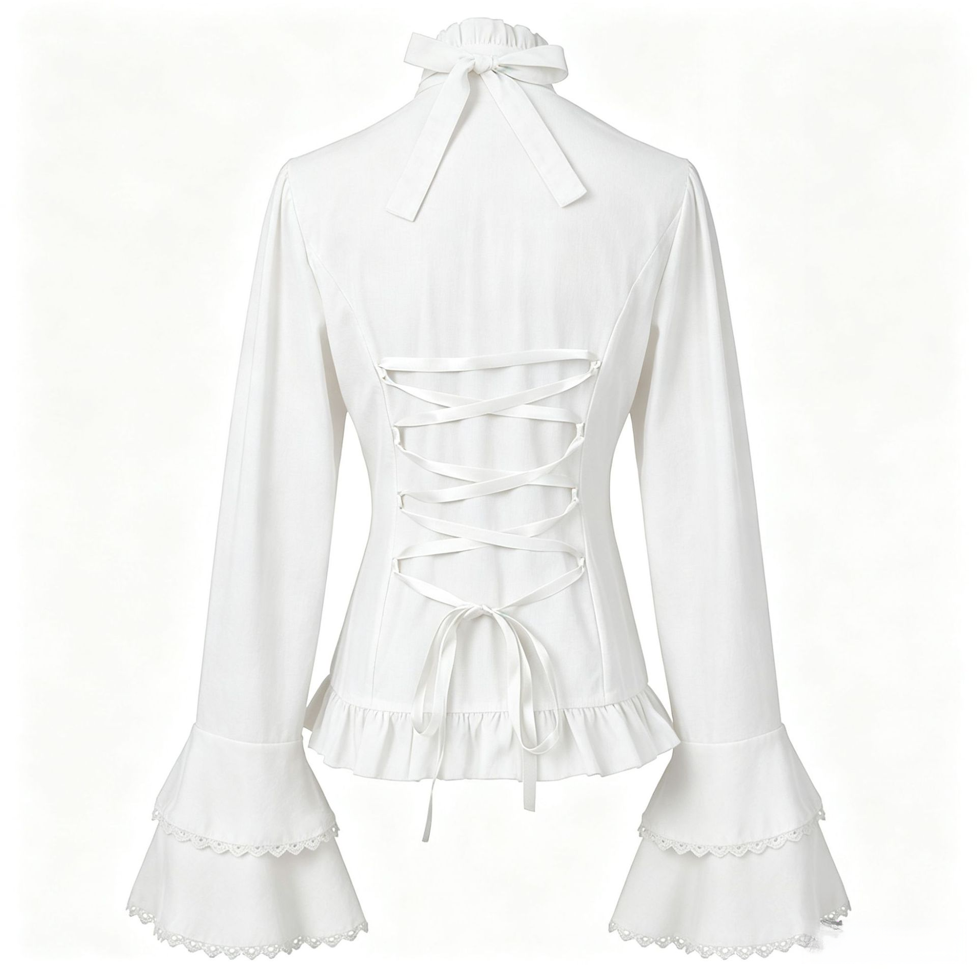 Französische Bluse – Lolita-Stehkragen mit Volants, DAMEN