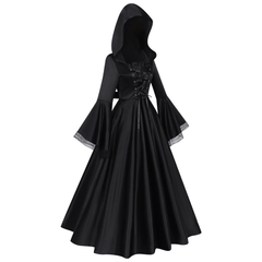 Gothic-Hexenkleid – Kapuzenlangrobe Halloween, DAMEN