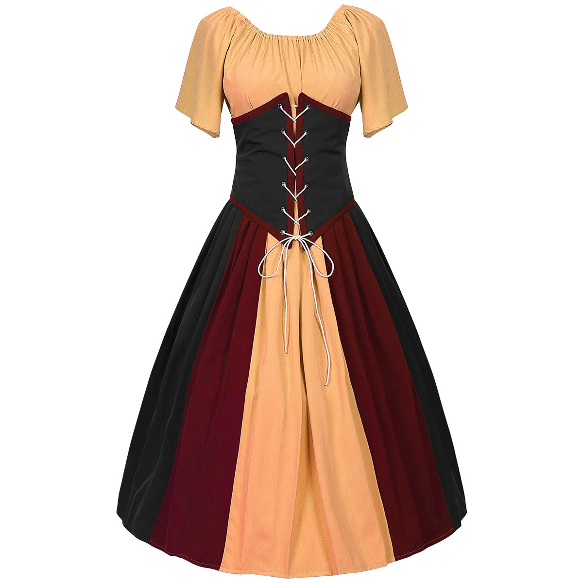 Kontrast-Schnürkleid – Renaissance Puffärmelkleid für Mittelalter-Fest, DAMEN