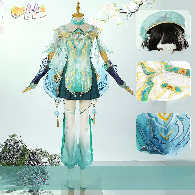 Lan Meng Naraka Bladepoint Anzug Cosplay Kostuem Damen Tuerkis Gold