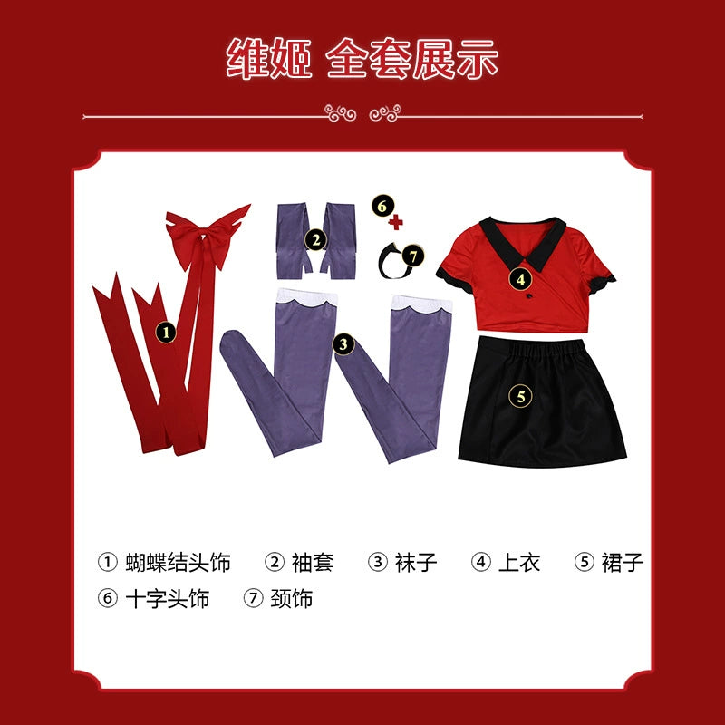 Alastor Hazbin Hotel Anzug-Set Cosplay Kostuem Damen Rot