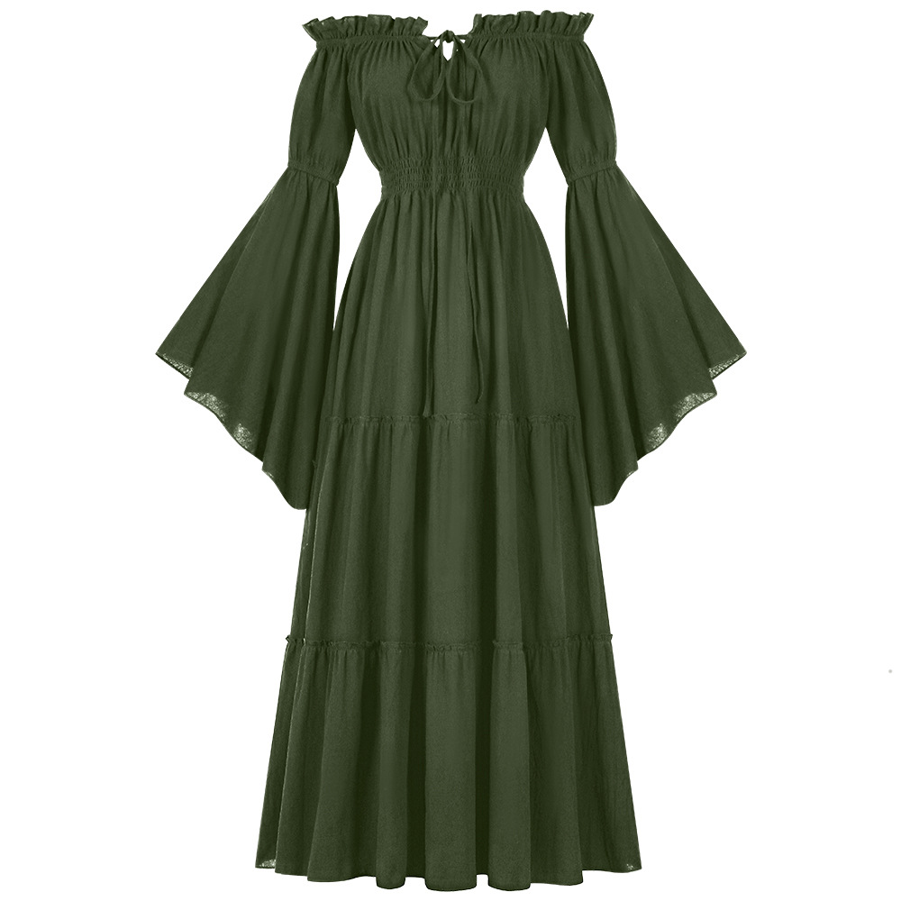 Leinenkleid Schulterfrei – Blätterärmel Mittelalter, DAMEN
