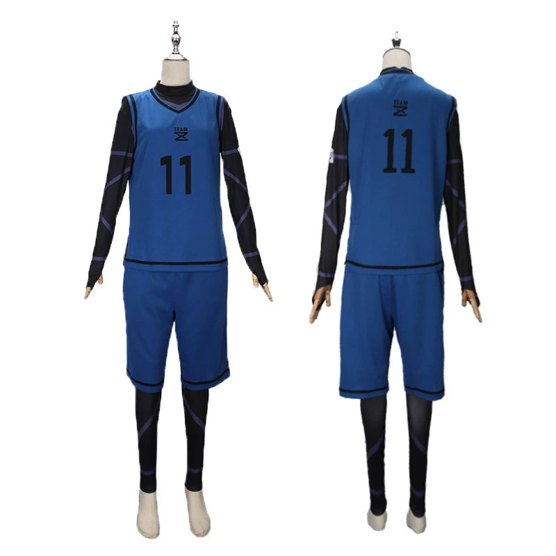 Yoichi Isagi Blue Lock Trikot-Set Cosplay Kostuem Damen Blau Rot