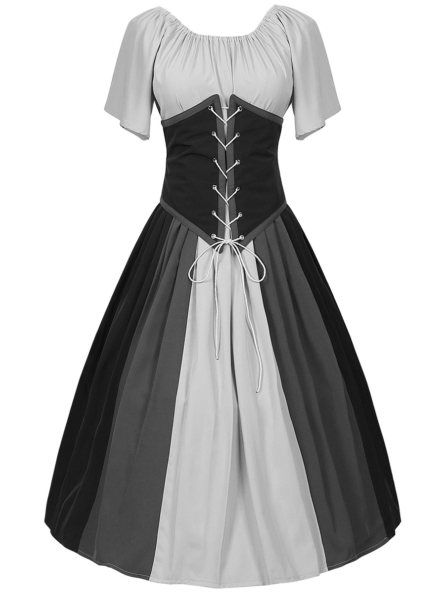 Kontrast-Schnürkleid – Renaissance Puffärmelkleid für Mittelalter-Fest, DAMEN