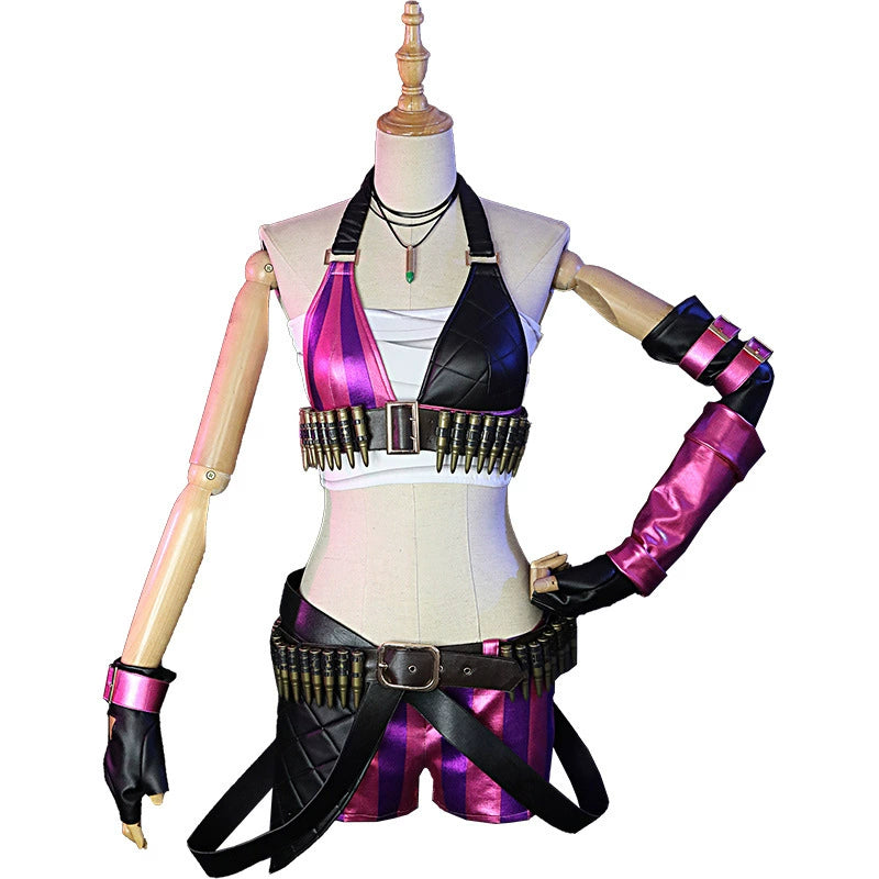 Jinx League of Legends Outfit-Set Cosplay Kostuem Damen Rosa