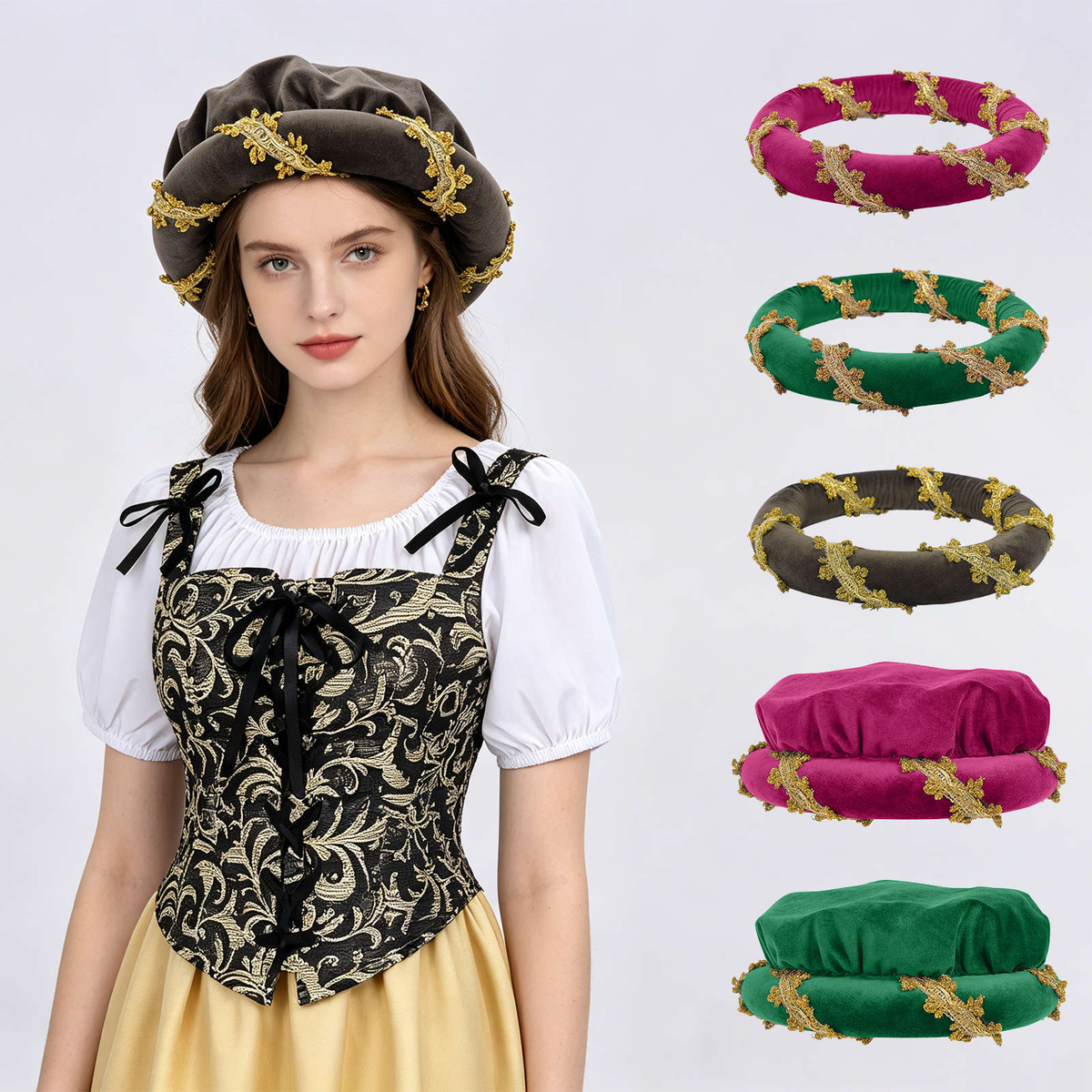 Gepolsterte Mittelalter-Haube – Renaissance Kopfbedeckung, Einheitsgröße