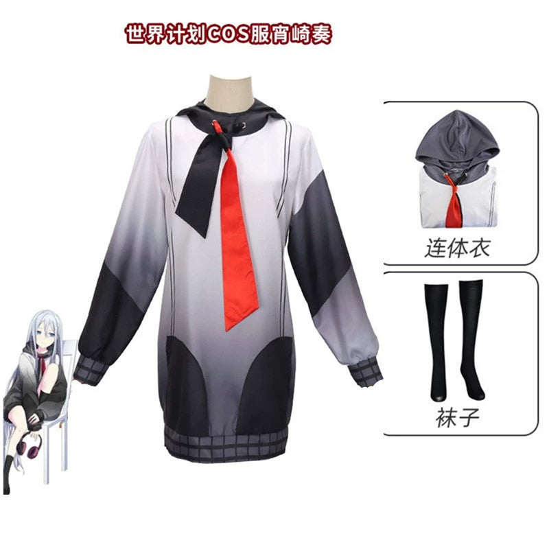 Yoisaki Kanade Project Sekai Bühnen-Outfit Cosplay Kostuem Damen Weiß Blau