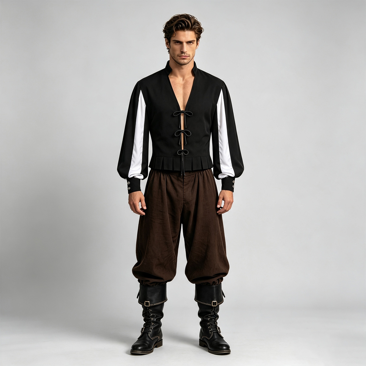 Colorblock-Puffärmel-Hemd – Renaissance-Clown-Ästhetik, HERREN