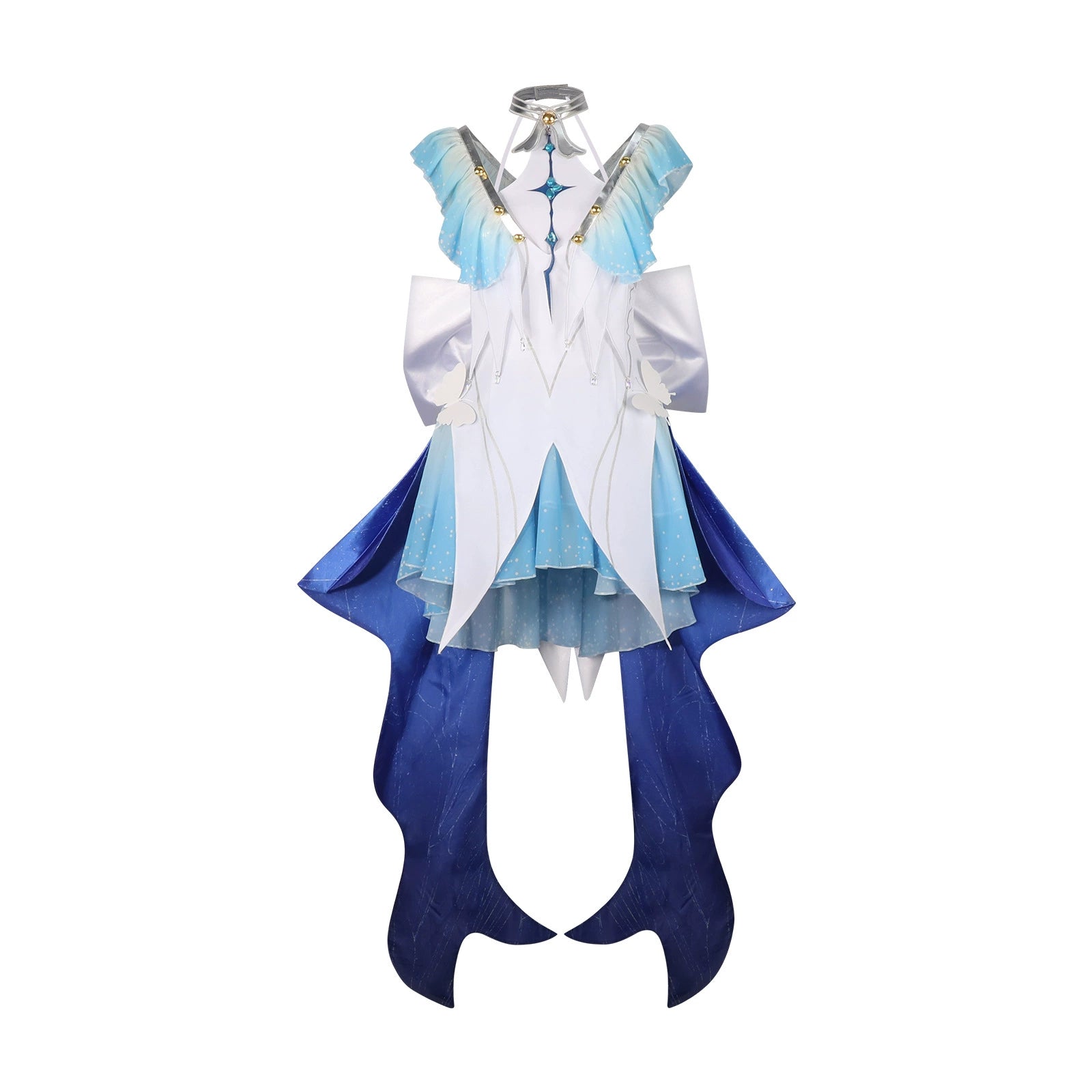 Shorekeeper Wuthering Waves Außergewöhnliches Kleid Cosplay Kostuem Damen Weiß Blau