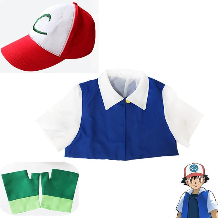 Ash Ketchum Pokémon Blaue Jacke Set Cosplay Kostuem Damen