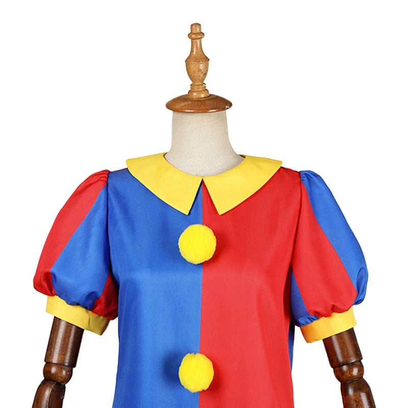 Pomni Digital Circus Harlekin-Kleid Cosplay Kostuem Damen Rot Blau