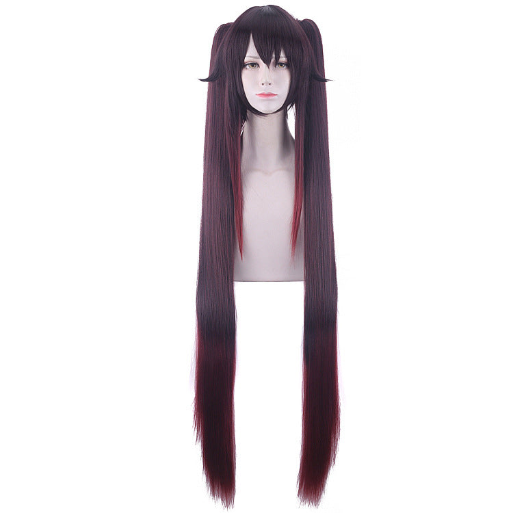 Genshin Impact  Hutao zweizöpfiger Verlauf Cosplay-Perücke 120cm