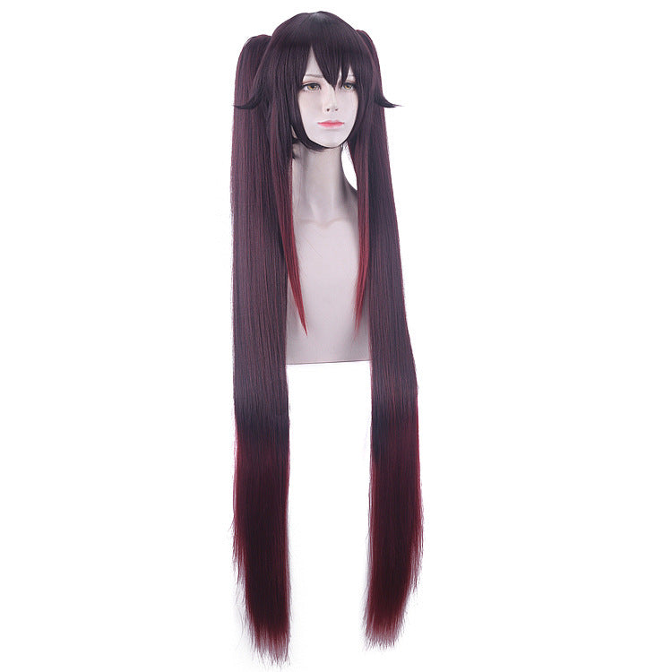Genshin Impact  Hutao zweizöpfiger Verlauf Cosplay-Perücke 120cm