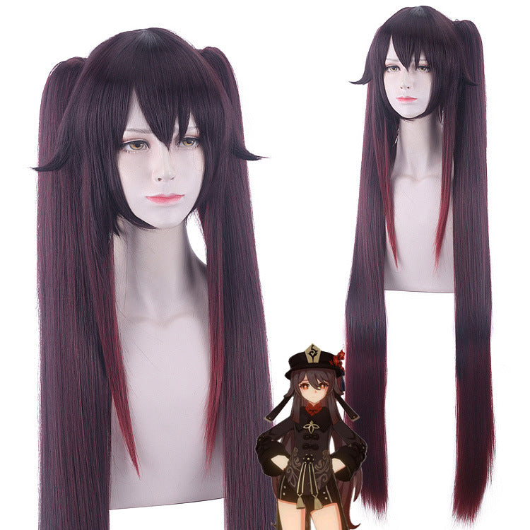 Genshin Impact  Hutao zweizöpfiger Verlauf Cosplay-Perücke 120cm