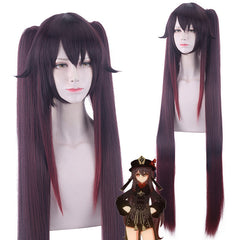 Genshin Impact  Hutao zweizöpfiger Verlauf Cosplay-Perücke 120cm
