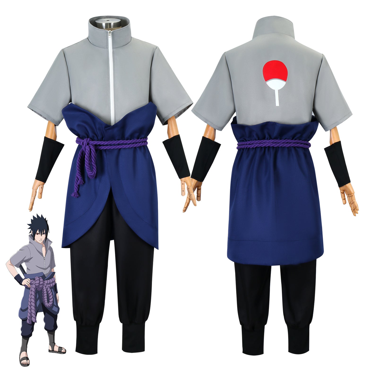 Naruto Shippuden Sasuke Uchiha Cosplay Kostüm Komplett-Set grau, image size:1570x1570