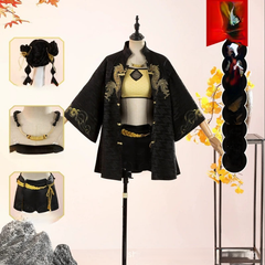 Lan Meng Naraka Bladepoint Kriegsgewand Cosplay Kostuem Damen Schwarz Gold