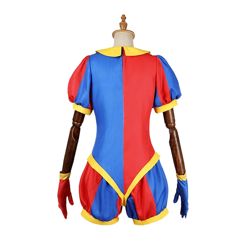 Pomni Digital Circus Harlekin-Kleid Cosplay Kostuem Damen Rot Blau