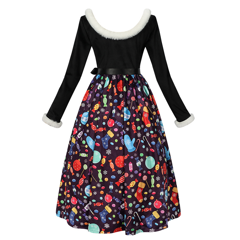Weihnachts-Printkleid – Festtagskleid für Familienfotos & Xmas-Party, DAMEN