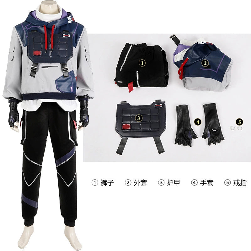 Iso Valorant Anzug Cosplay Kostuem Damen Grau Blau