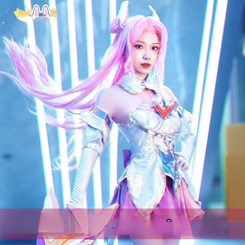 KaiSa Star Guardian Magier-Kleid Cosplay Kostuem Damen Silber Pink