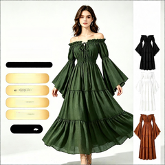 Leinenkleid Schulterfrei – Blätterärmel Mittelalter, DAMEN