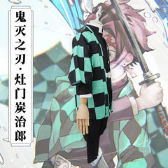 Tanjiro Kamado Demon Slayer Komplett-Set Cosplay Kostuem Damen Schwarz Grün