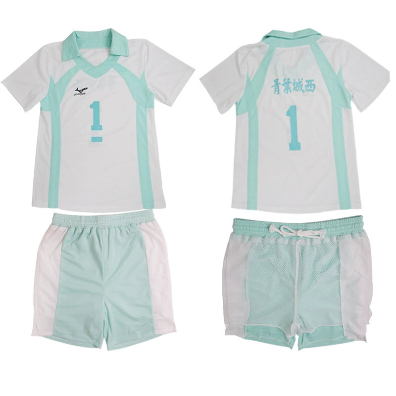 Oikawa Tooru Haikyuu Volleyball-Trikot Cosplay Kostuem Damen Weiß Türkis