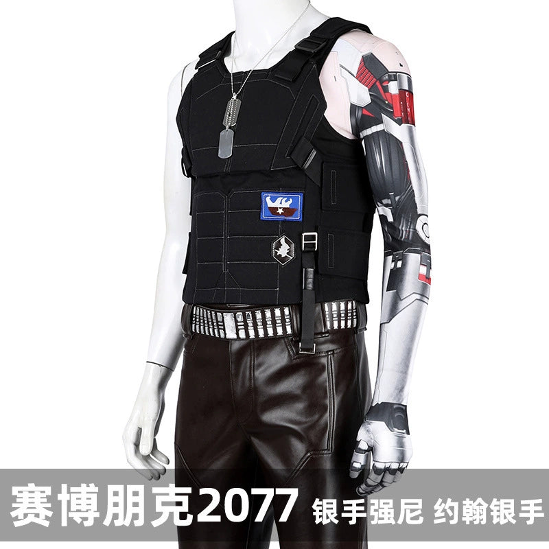 Johnny Silverhand Cyberpunk 2077 Lederjacken-Outfit Cosplay Damen Schwarz Braun
