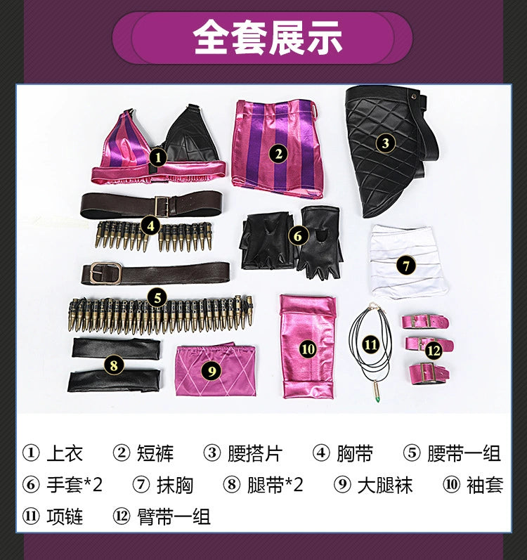 Jinx League of Legends Outfit-Set Cosplay Kostuem Damen Rosa