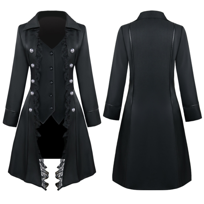 Spitzen-Frackjacke – Gothic Damenmantel mit Rüschen für Halloween