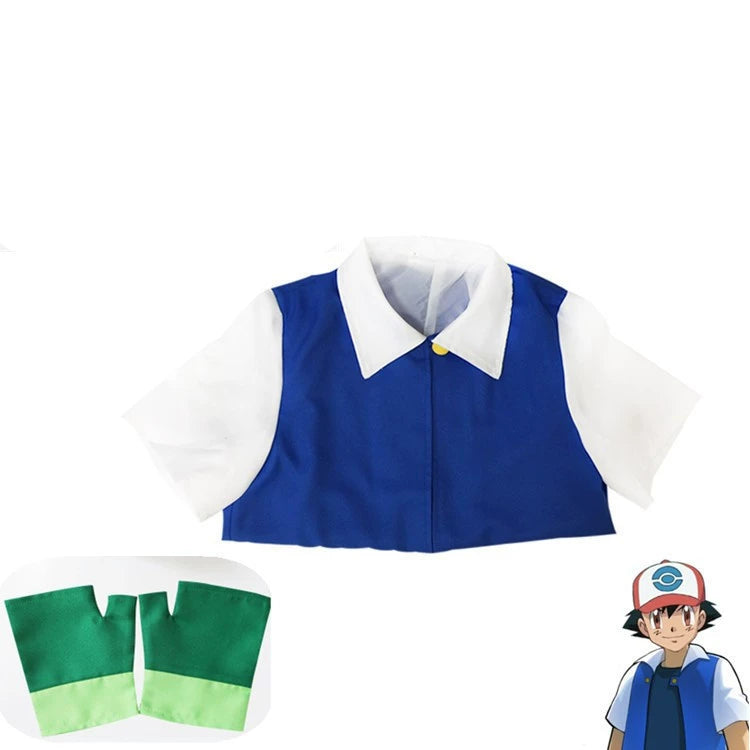 Ash Ketchum Pokémon Blaue Jacke Set Cosplay Kostuem Damen
