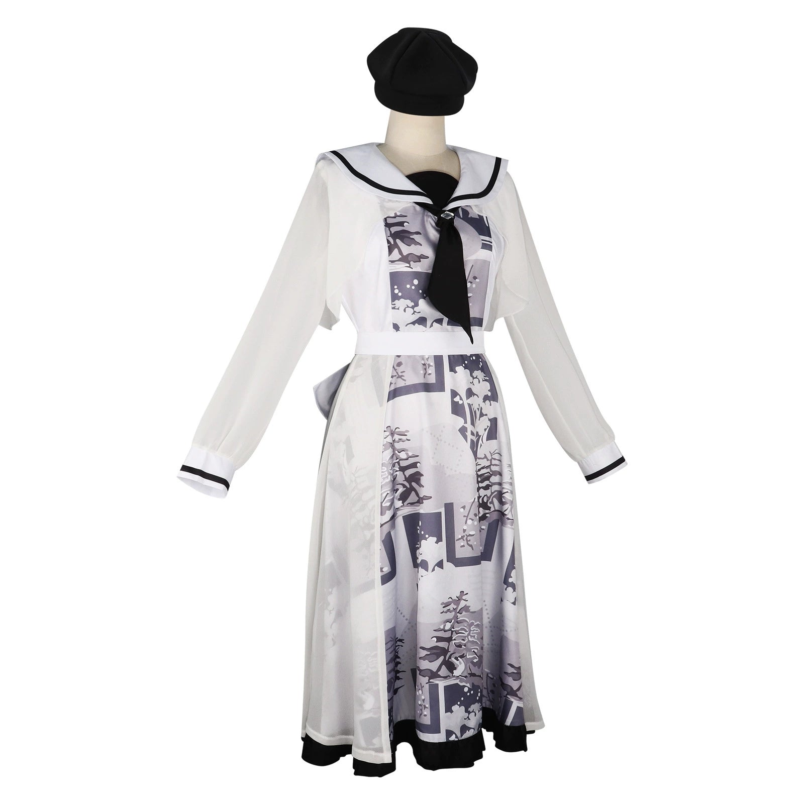 Yoiaki Kanade Project Sekai Print-Kleid Cosplay Kostuem Damen Weiß Blau