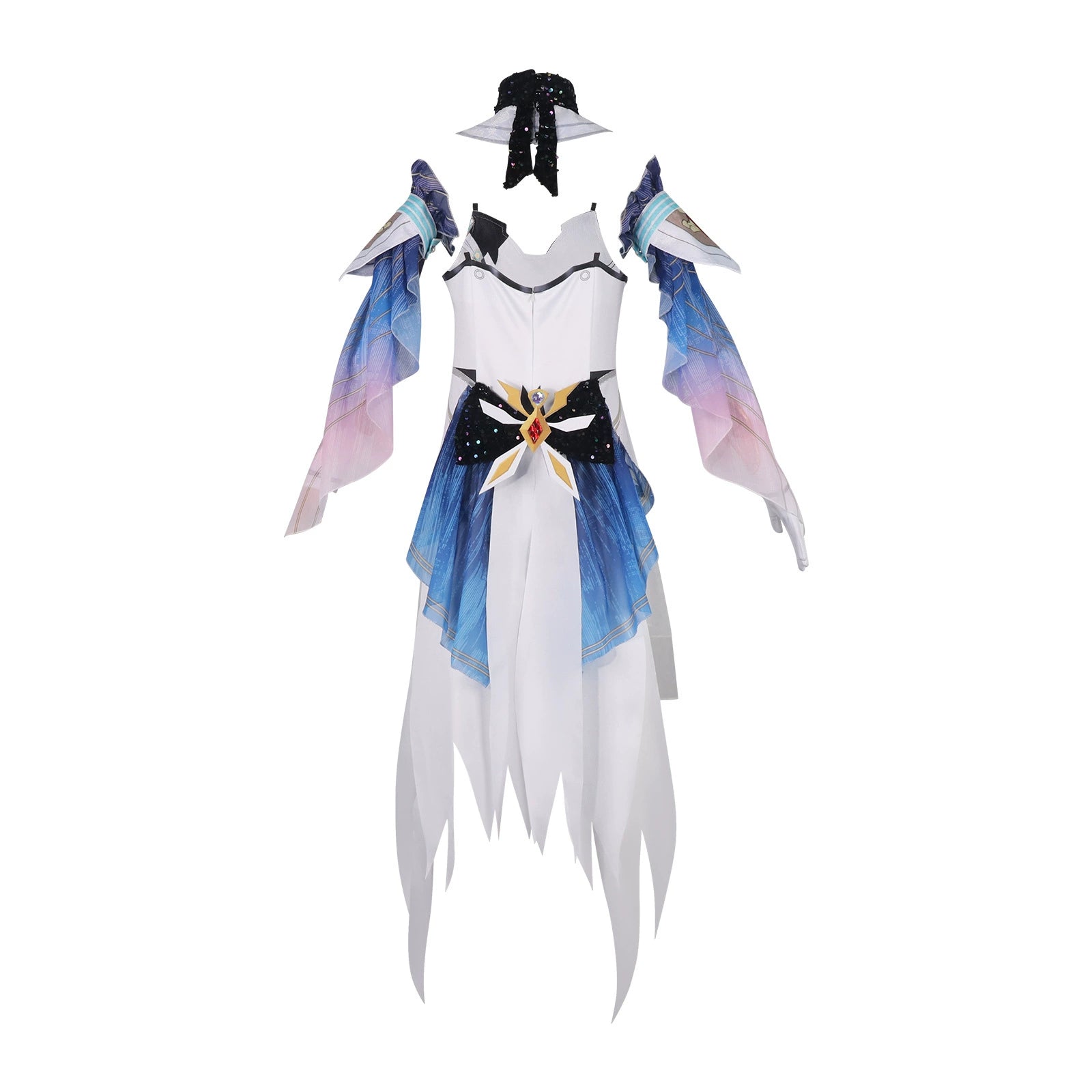 Wuthering Waves Elegantes Kleid Cosplay Kostuem Damen Weiß Blau