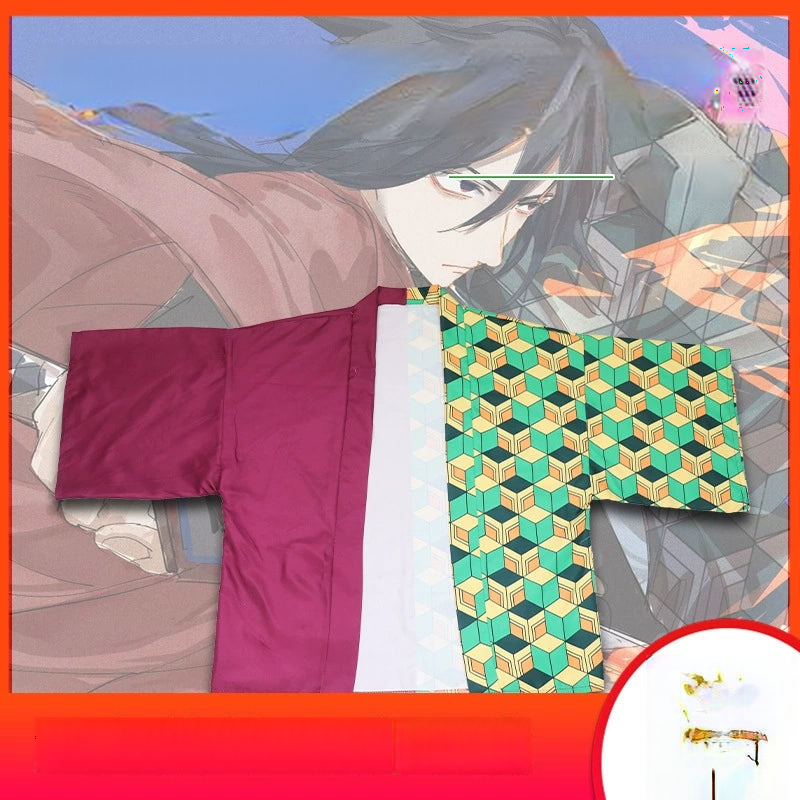 Tanjiro Kamado Demon Slayer Haori-Jacke Cosplay Kostuem Damen Schwarz Grün