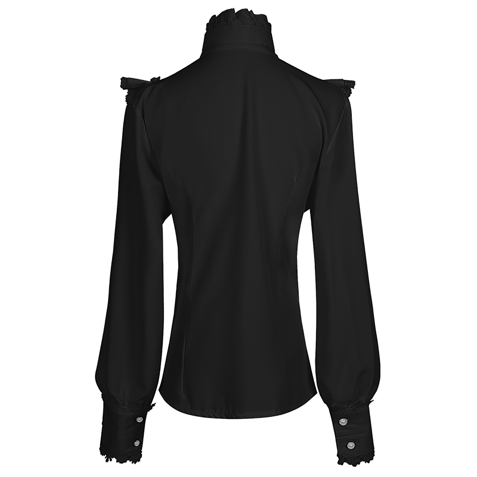 Viktorianische Gothic-Bluse – Stickerei mit Rüschenkragen, DAMEN
