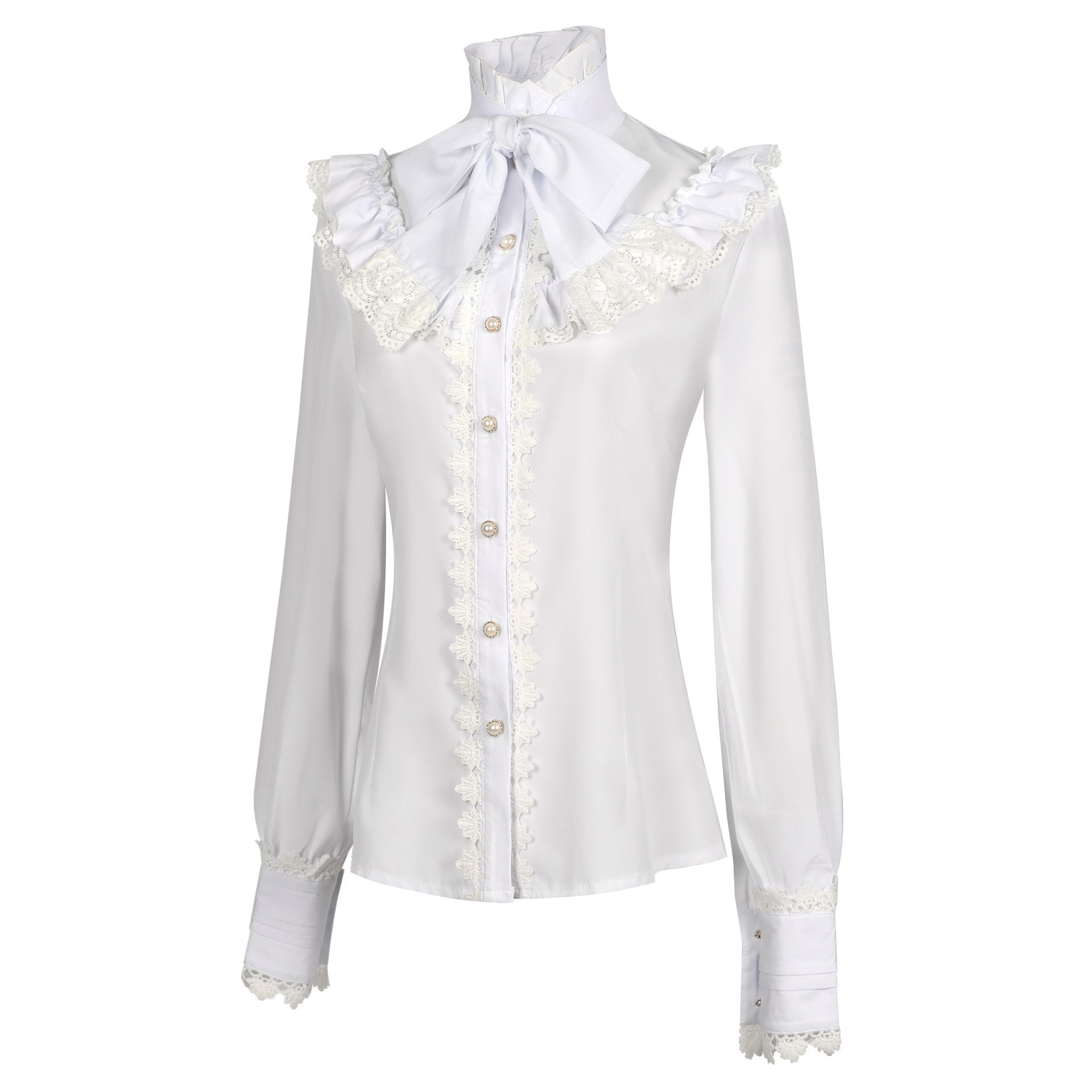 Viktorianische Gothic-Bluse – Stickerei mit Rüschenkragen, DAMEN