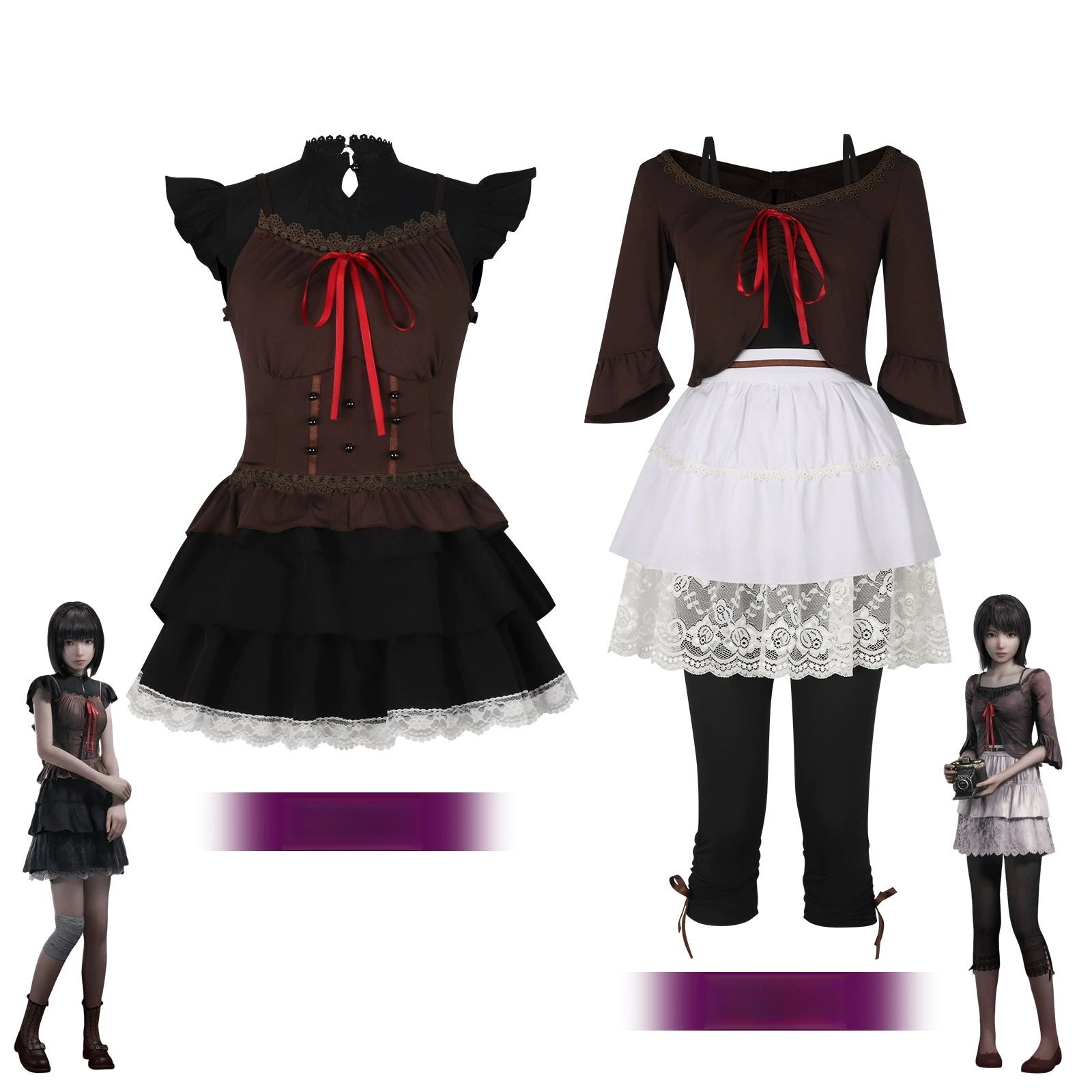 Mayu und Mio Fatal Frame Retro-Kimono-Set Cosplay Kostuem Damen