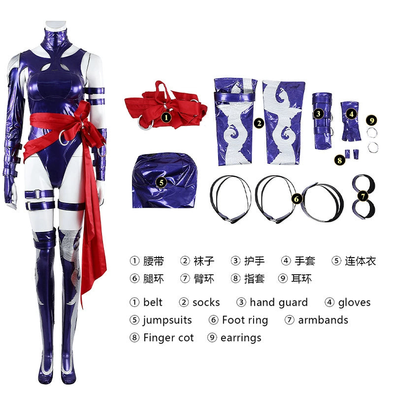Psylocke Marvel Rivals Kampfanzug Cosplay Kostuem Damen Lila