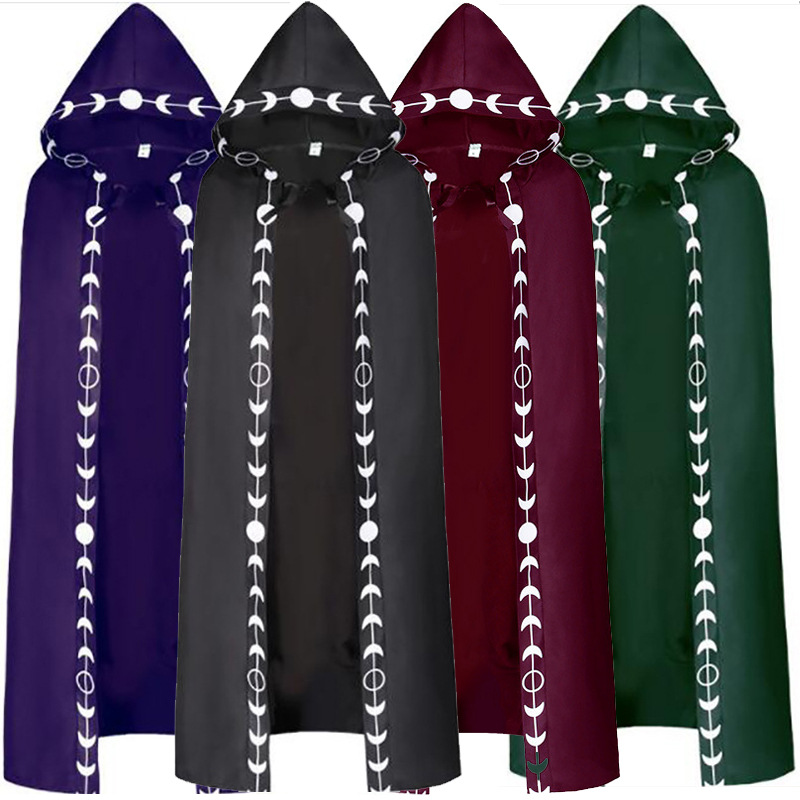 Druck-Kapuzenumhang – Fantasy-Cape mit Muster für Renaissance & Halloween