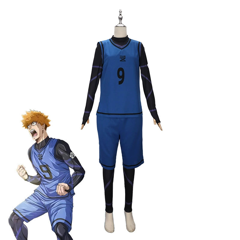 Yoichi Isagi Blue Lock Fußball-Trikot Cosplay Kostuem Damen Blau Gelb