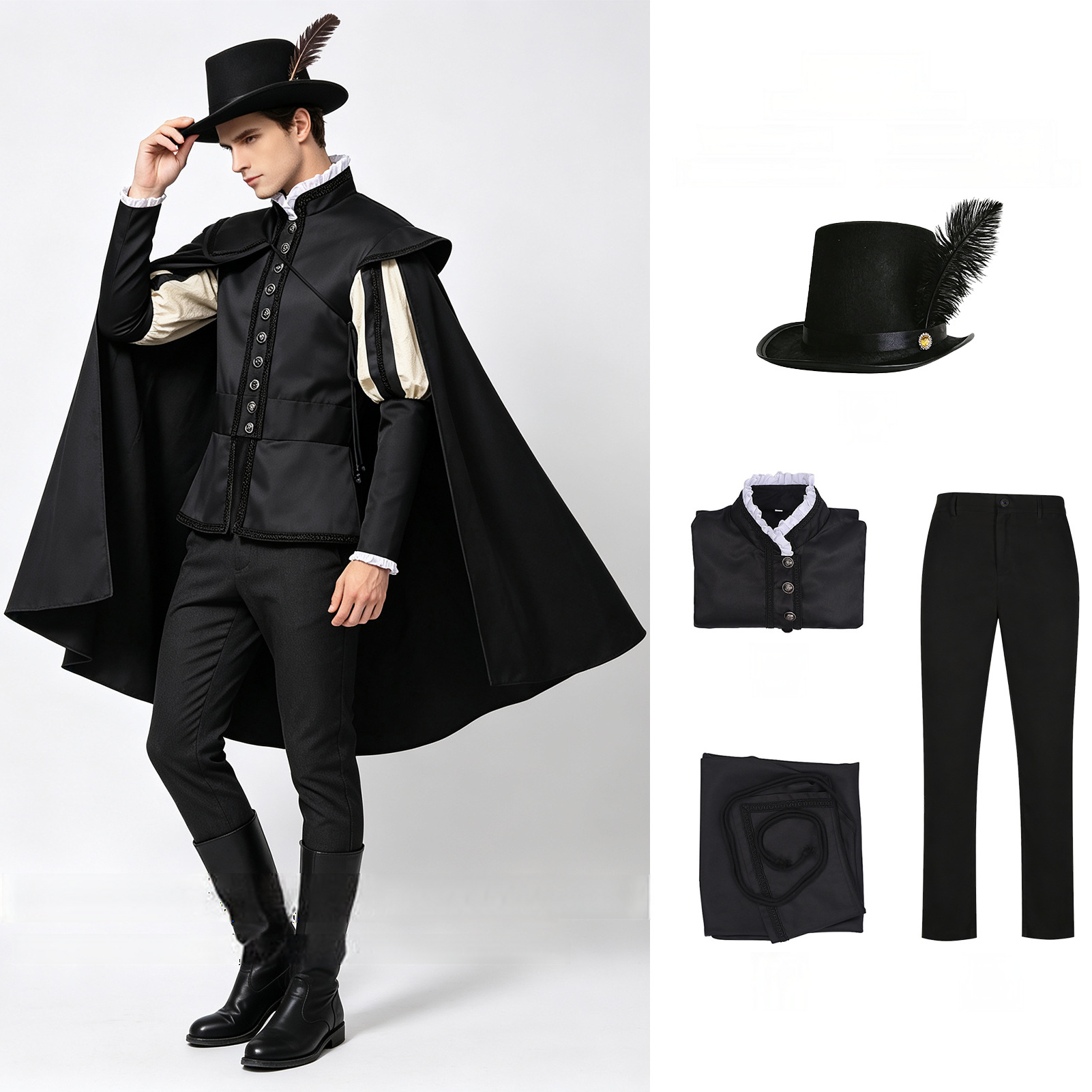 Tudor-Set 5 – Wams, Umhang, Hose & Hut Komplettset, HERREN