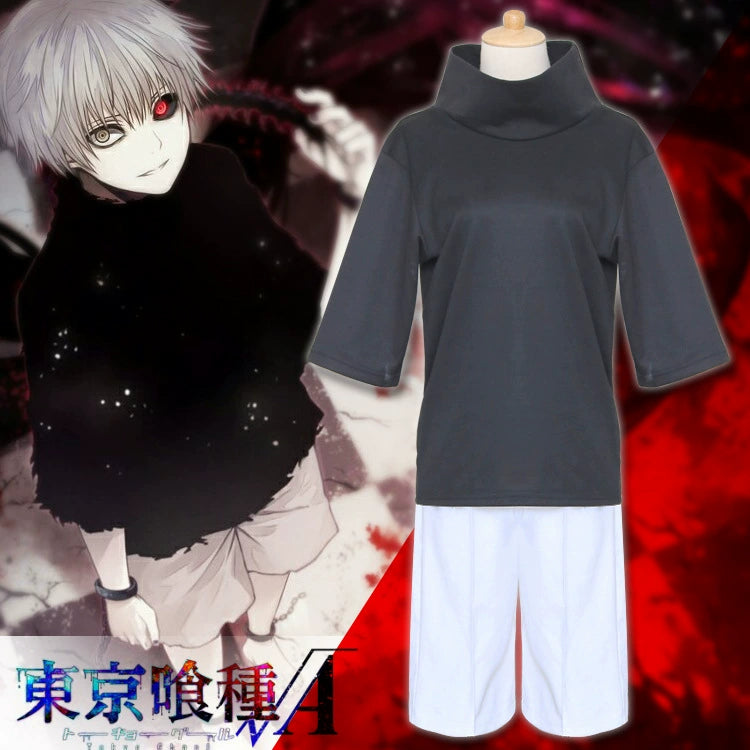 Ken Kaneki Tokyo Ghoul Schwarzer Kapuzenmantel Cosplay Kostuem Damen