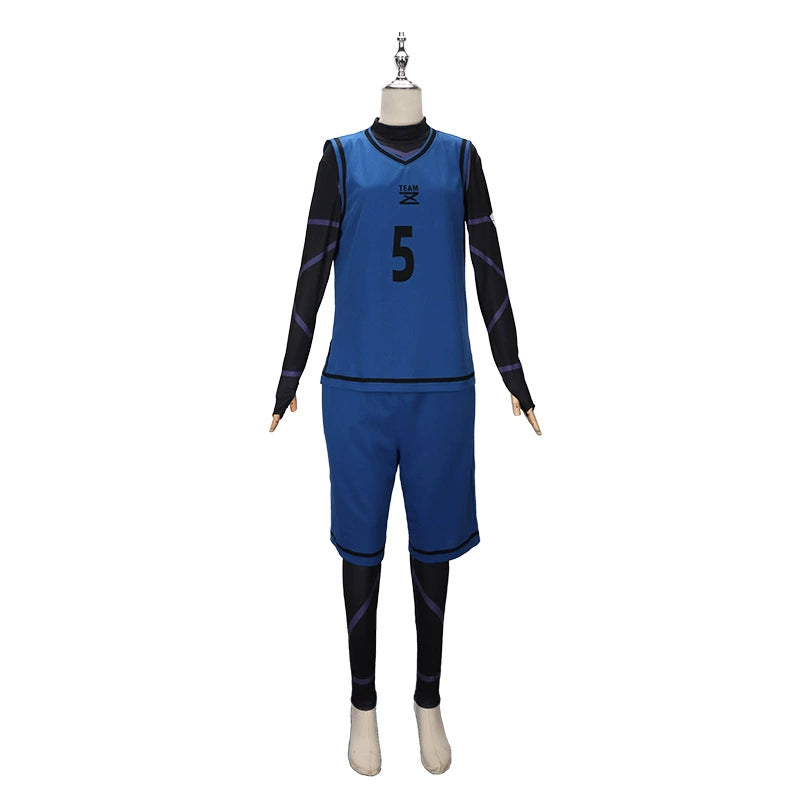 Yoichi Isagi Blue Lock Trikot-Set Cosplay Kostuem Damen Blau Rot
