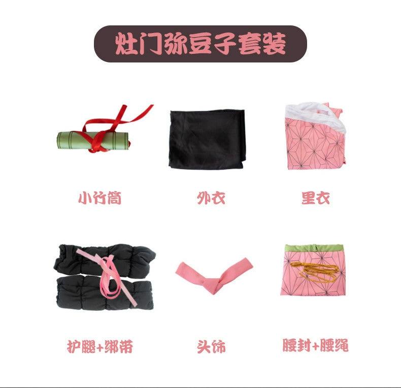 Nezuko Kamado Demon Slayer Kimono-Komplettset Cosplay Kostuem Damen Rosa Schwarz
