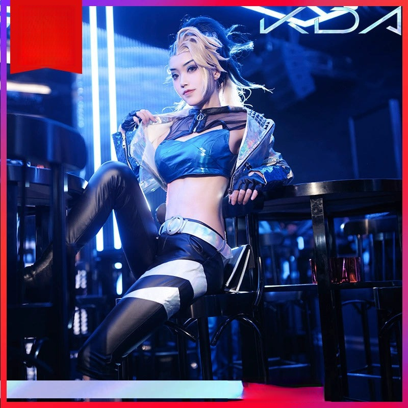 Akali KDA League of Legends Buehnen-Outfit Cosplay Kostuem Damen Blau